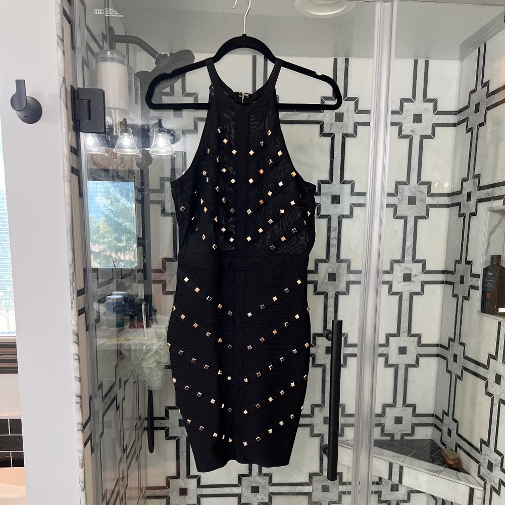 Sheer top gold embellished dress